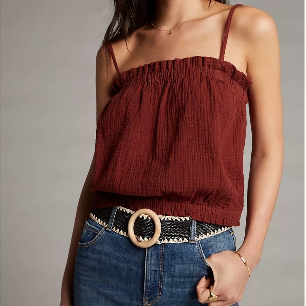 Anthropologie Women April Gauzy Tank Top Brown XS Detachable‎ Strap Cotton $68 - Picture 3 of 14